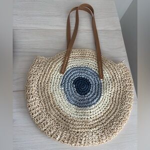 Evil Eye Straw Tote Bag